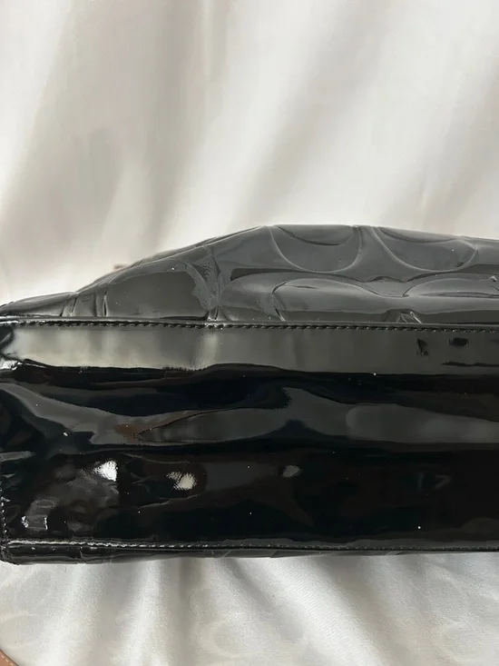Coach Black Patent Leather w/ Tan Leather Trim Tote Shoulder Bag Purse ♥️♥️ - Picture 10 of 13